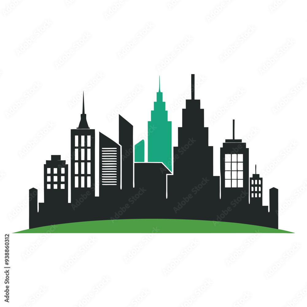 Naklejka premium A simple city skyline silhouette, representing urban development and construction firms