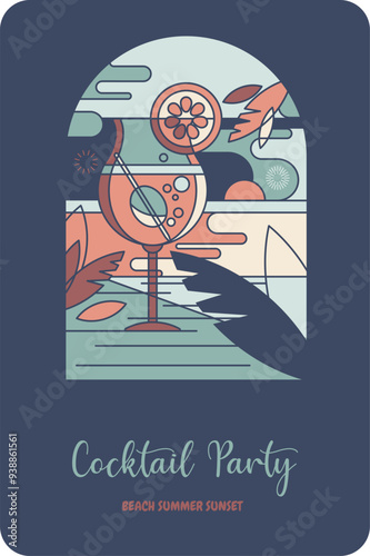 affiche pour festival, soirée cocktail, cocktail party, couché de soleil, concert, été, club, camping, vacances, discothèque, bar, pub, mock up
