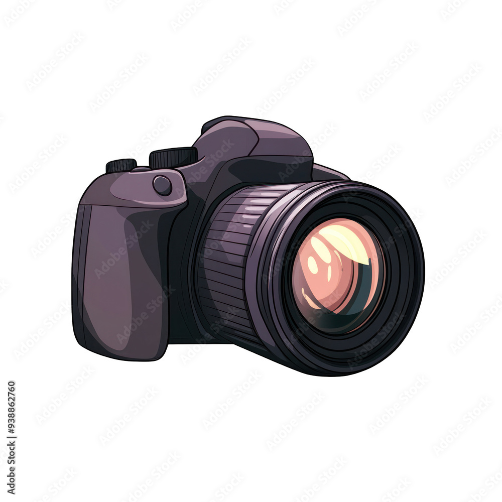 High-quality illustration of a DSLR camera with detailed lens and body, perfect for content or tech articles. transparent background High-quality illustration of a DSLR camera with detailed lens and body, perfect for content or tech articles. transparent background