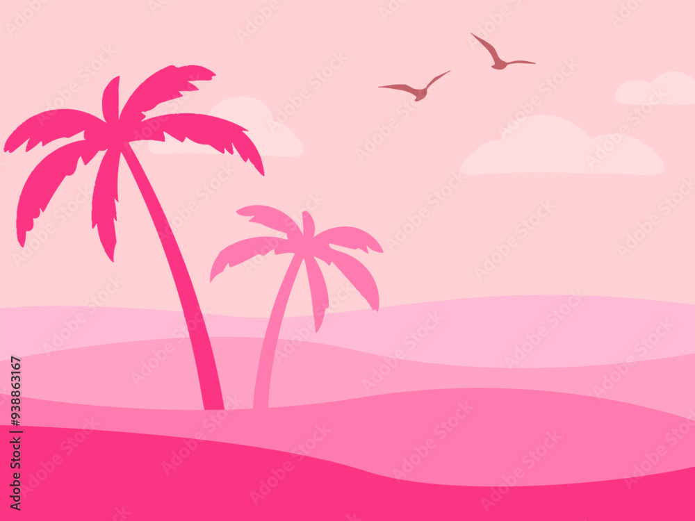 Tropical Pink Palm Tree on a Vibrant Pink gradient Background Tropical Pink Palm Tree on a Vibrant Pink gradient Background