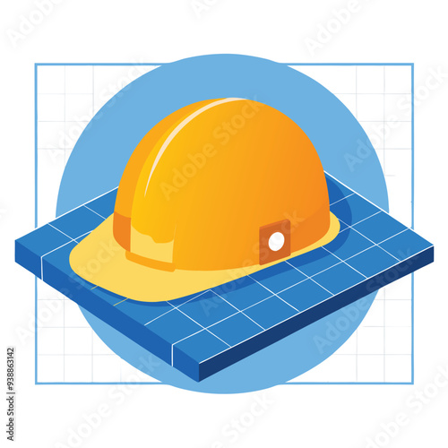 A logo combining a construction helmet resting on top of a blueprint to represent project management and fieldwork