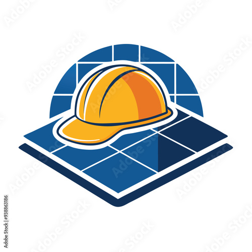 A logo combining a construction helmet resting on top of a blueprint to represent project management and fieldwork