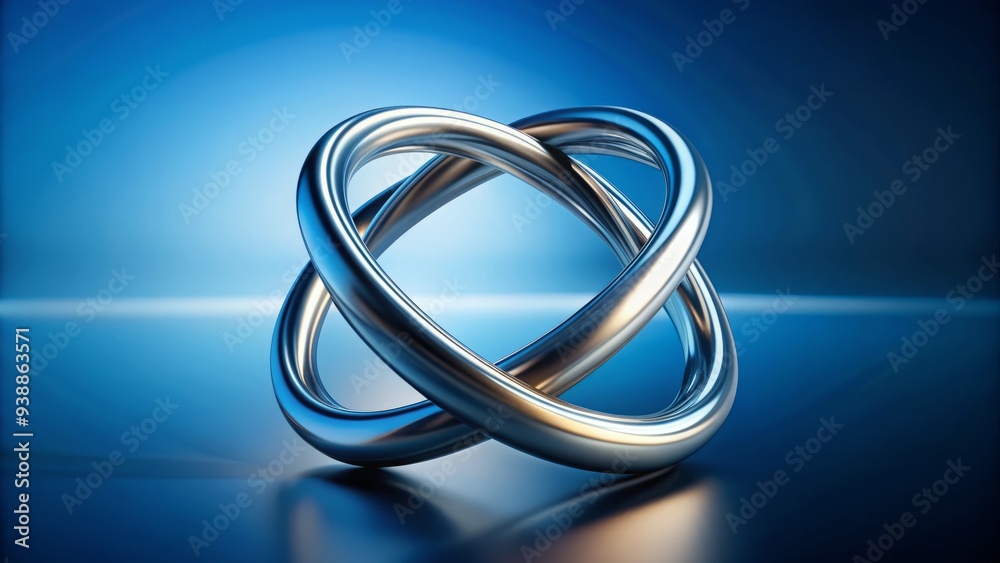 A sleek, silver, interconnected circular loop structure suspended in mid-air, symbolizing unity, wholeness, and infinity, against a blurred, gradient blue background. A sleek, silver, interconnected circular loop structure suspended in mid-air, symbolizing unity, wholeness, and infinity, against a blurred, gradient blue background.