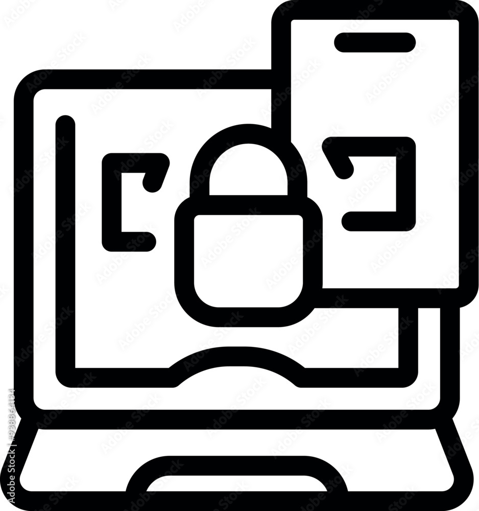 Simple, bold line icon of a laptop with a padlock icon on the screen, representing online security and safe transactions Simple, bold line icon of a laptop with a padlock icon on the screen, representing online security and safe transactions