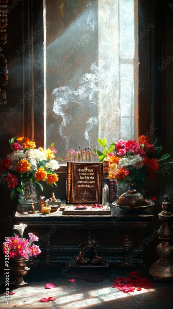 Bhagavad Gita Home Shrine Hinduism Religion Spiritual Symbol Bhagavad Gita Home Shrine Hinduism Religion Spiritual Symbol