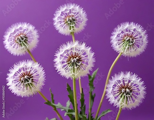 bouquet of white fluffy dandelions on a blue background