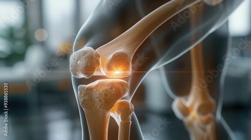 Augmented Reality Render of Human Knee Joint Highlighting Joint Pain and Inflammation in a High-Tech Medical Illustration