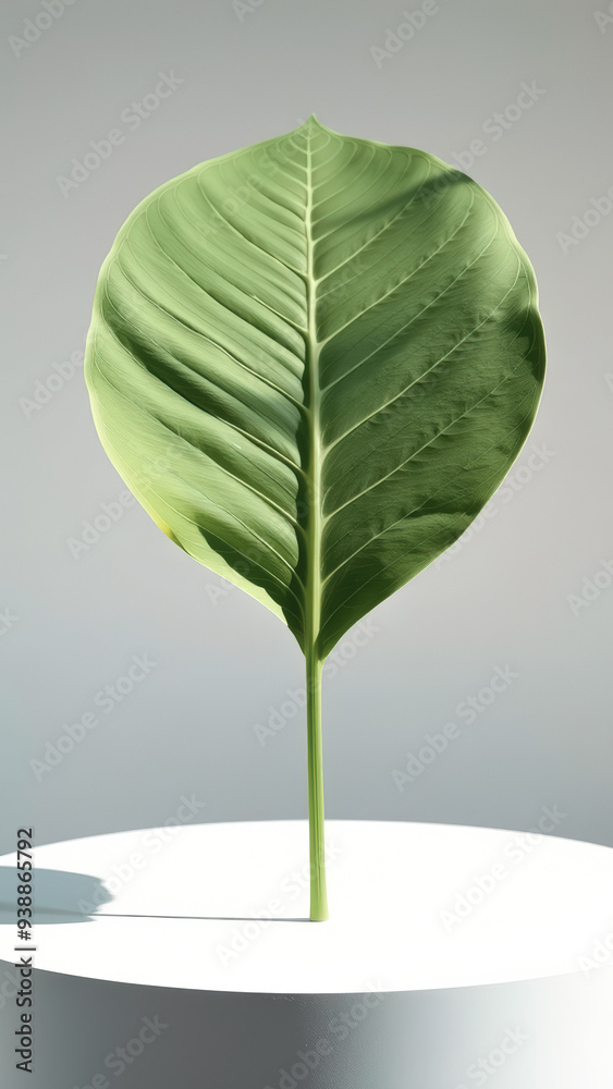Fototapeta premium Single Green Leaf on a White Platform