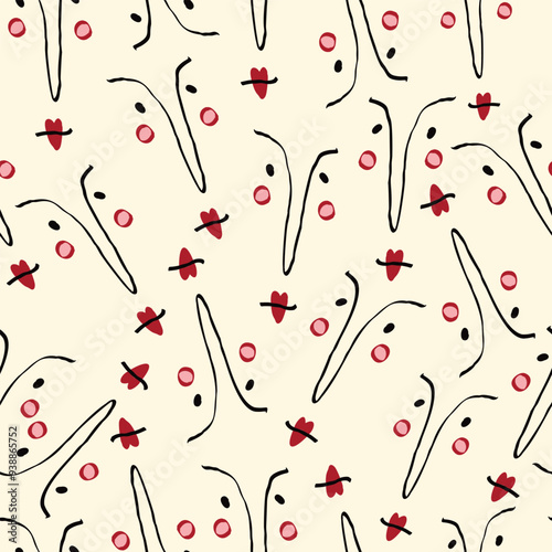 Valentines Day pattern with vibrant expressive funky faces. Groovy cute love hearts