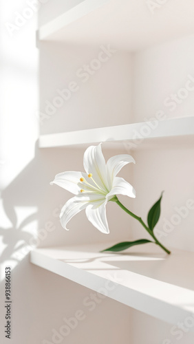 White Lily on a White Shelf with Natural Light