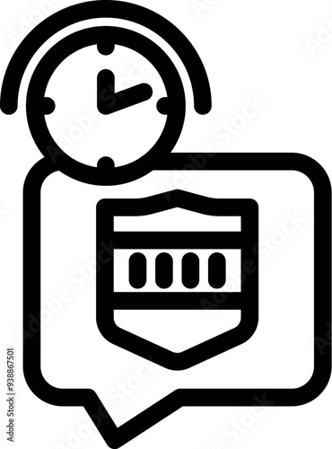Clock ticking showing time limit for sending message with police badge inside speech bubble