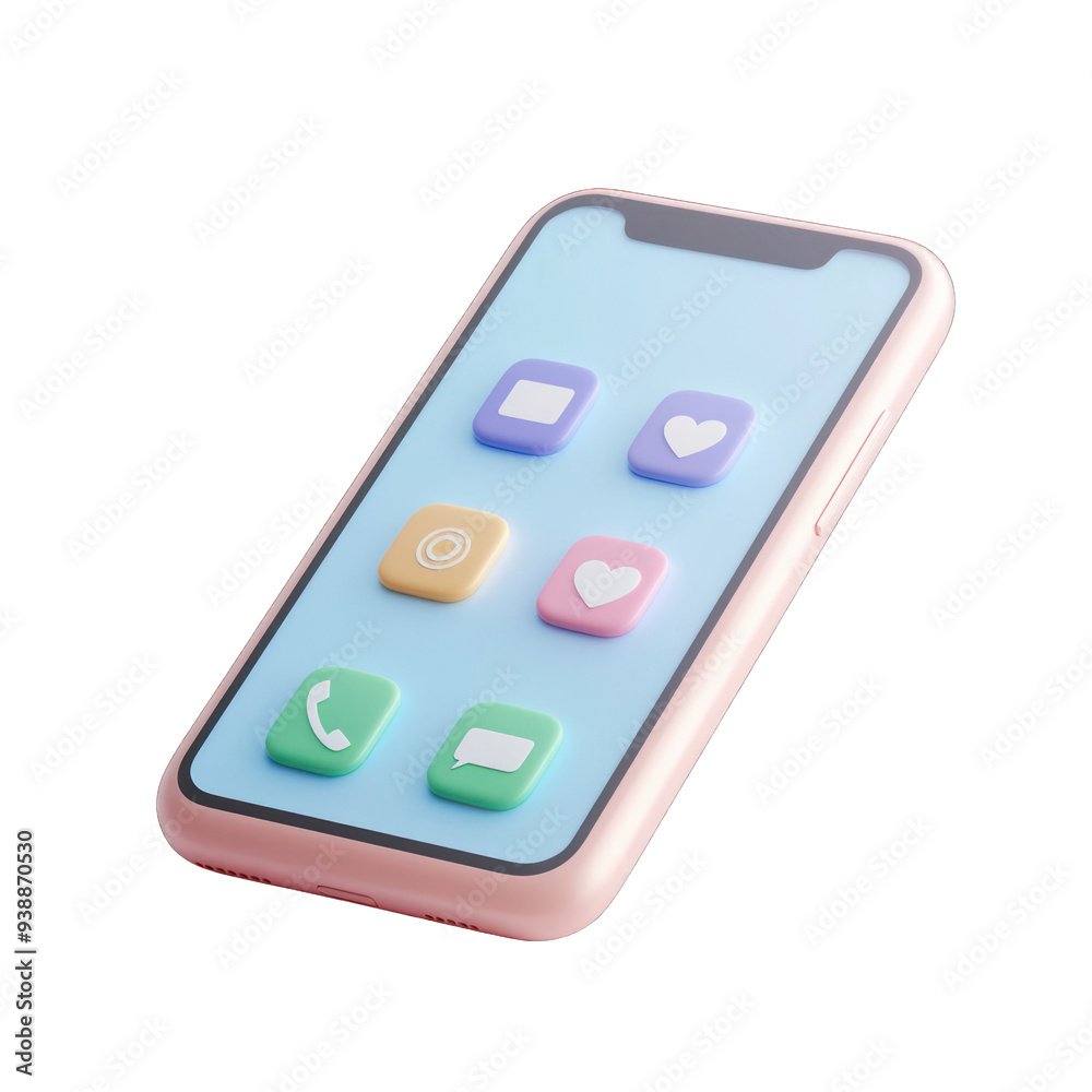 3D illustration of a smartphone with colorful app icons on the screen, representing modern mobile technology and communication. transparent background 3D illustration of a smartphone with colorful app icons on the screen, representing modern mobile technology and communication. transparent background