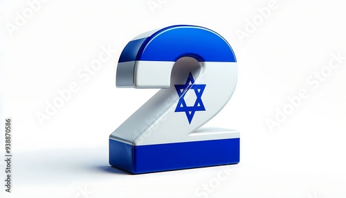 A blue and white number 2 with a Star of David on it isolated on white background photo