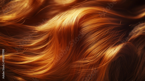 Close-up of vibrant, wavy red hair strands with rich texture.