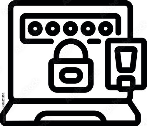 Simple vector showing secure login on computer using password and keycard