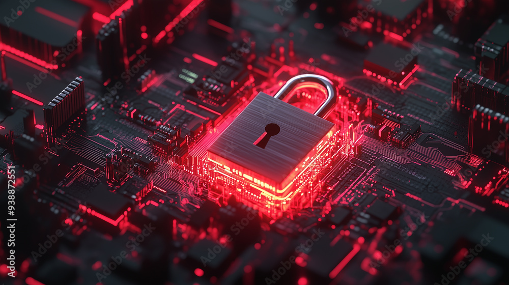 Cyber Security Concept - Padlock on Circuit Board Cyber Security Concept - Padlock on Circuit Board