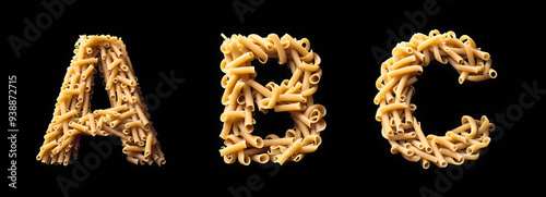 Spaghetti letters on a black background. Generative AI