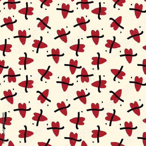 Valentines Day pattern with vibrant expressive funky lips. Groovy cute love hearts