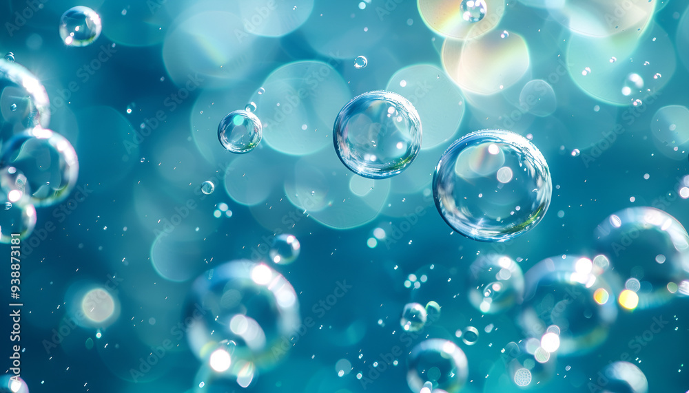 close up of bubbles in blue water