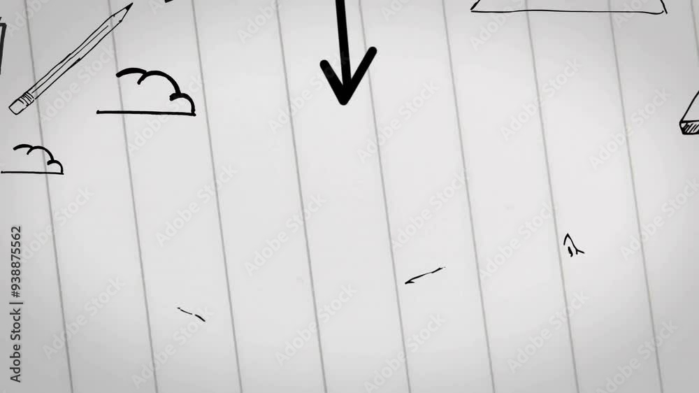 Arrow and pencil drawing animation over lined paper background with ...