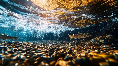 Flow of Water from Dam to River with Fish photo