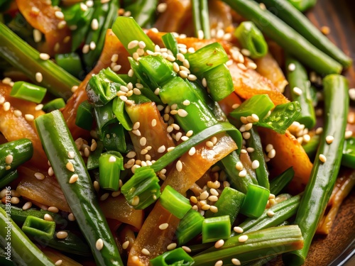 Vibrant Macro Tender Crisp Savory Warm Golden Sesame Scallions SoyGinger photo