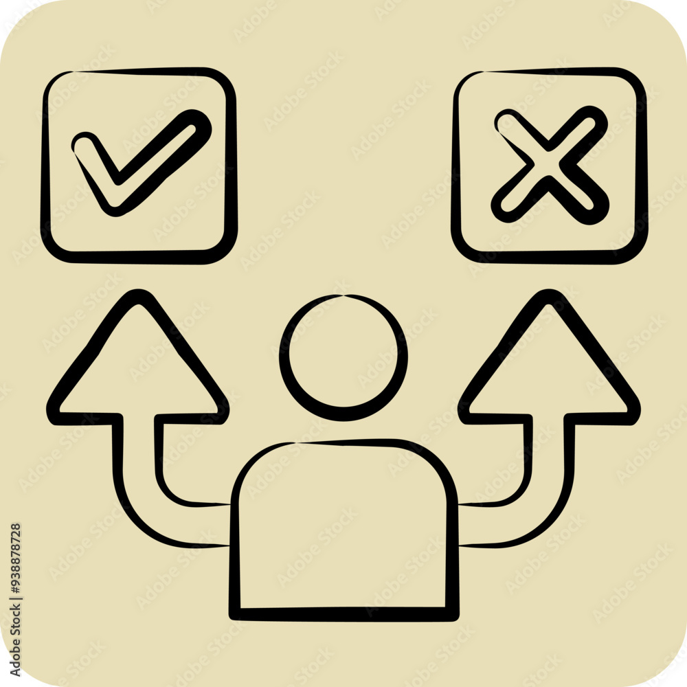 Icon Decide. related to Choice symbol. hand drawn style. simple illustration Icon Decide. related to Choice symbol. hand drawn style. simple illustration