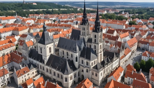 Aerial drone view of the Sibiu Lutheran Cathedral Romania