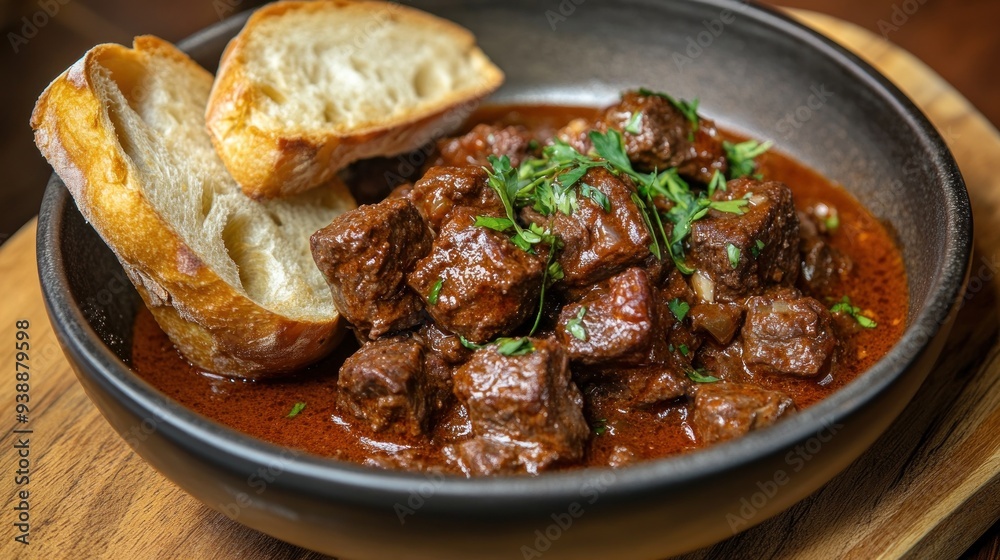 Wagyu beef goulash with tender chunks of beef and a rich paprika sauce, served with crusty bread . --ar 16:9 --v 6.1 Job ID: 28c8ffbd-3cef-4104-8939-36cf86ec8662 Wagyu beef goulash with tender chunks of beef and a rich paprika sauce, served with crusty bread . --ar 16:9 --v 6.1 Job ID: 28c8ffbd-3cef-4104-8939-36cf86ec8662