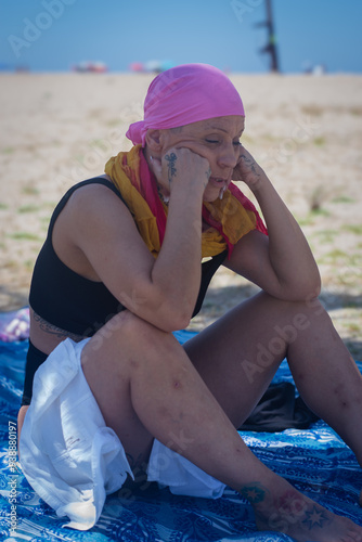 Introspective moment for woman with cancer photo