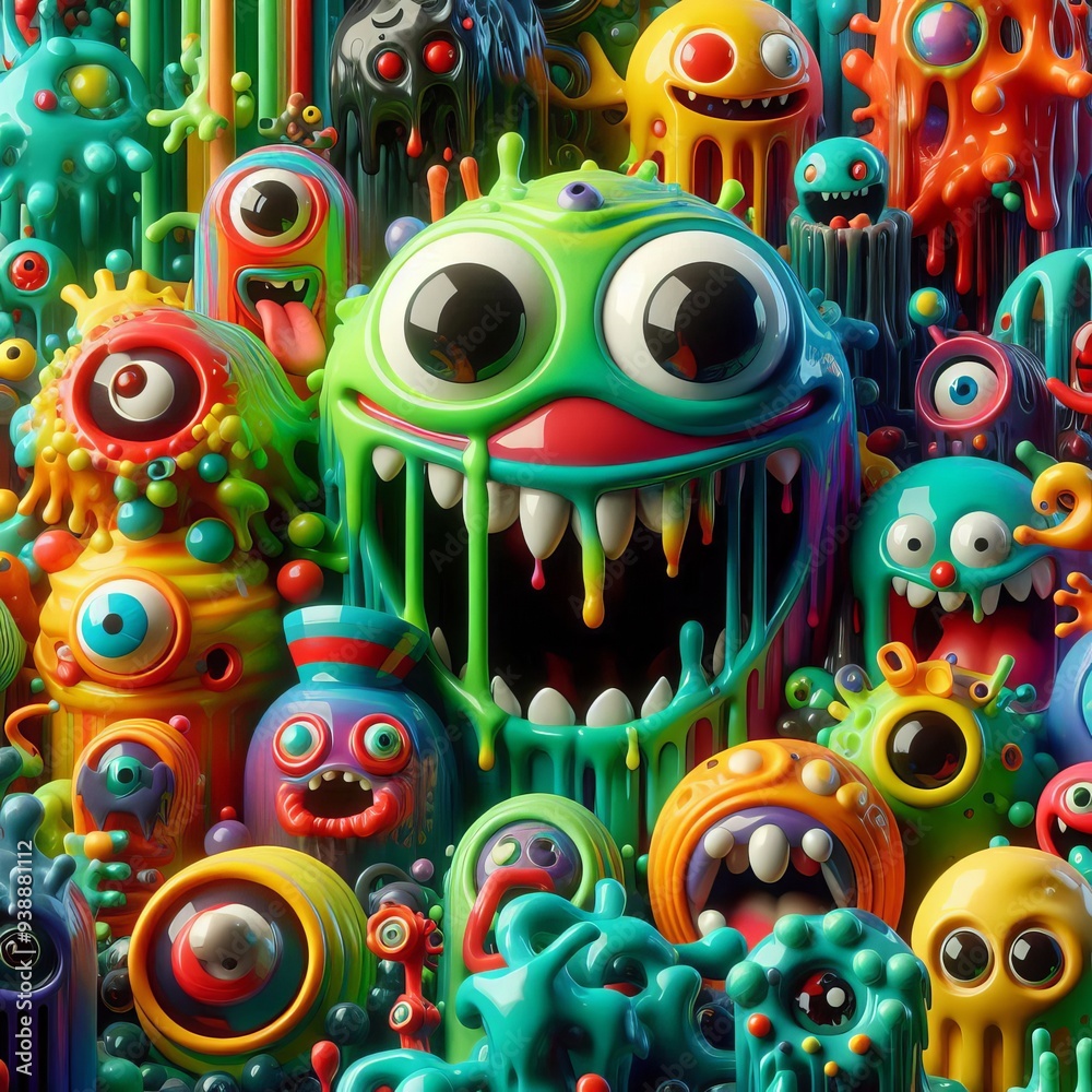 A Vivid Gathering of Whimsical Monsters: A Playful Display of Colors and Cute Creatures in a Magical World of Imagination and Fun! A Vivid Gathering of Whimsical Monsters: A Playful Display of Colors and Cute Creatures in a Magical World of Imagination and Fun!