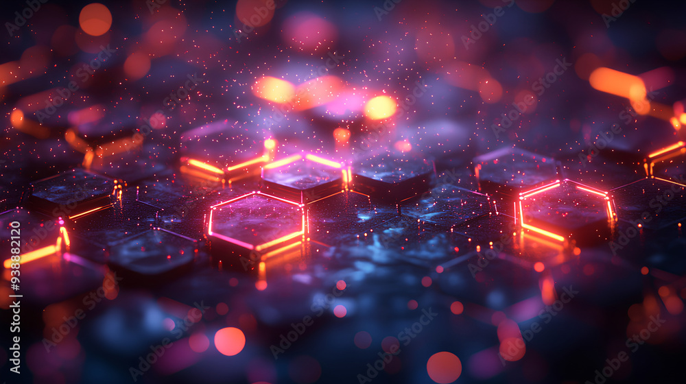 Glowing Hexagonal Pattern with Neon Lights Glowing Hexagonal Pattern with Neon Lights