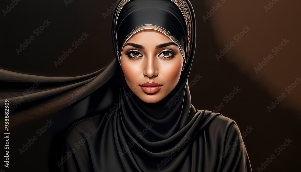 Portrait of beautiful Muslim hijab woman in black clothes Portrait of beautiful Muslim hijab woman in black clothes
