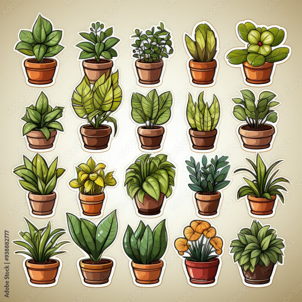 Flat Vector Illustration of Plant Sticker Sheet for Botanical Lovers Flat Vector Illustration of Plant Sticker Sheet for Botanical Lovers