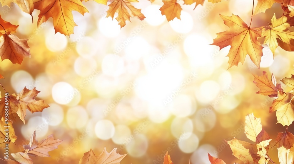 Vibrant autumn background with blurred yellow, orange, and brown fall leaves, highlighted by soft white bokeh lights. Ideal for seasonal designs with ample copy space for text or design elements. Vibrant autumn background with blurred yellow, orange, and brown fall leaves, highlighted by soft white bokeh lights. Ideal for seasonal designs with ample copy space for text or design elements.