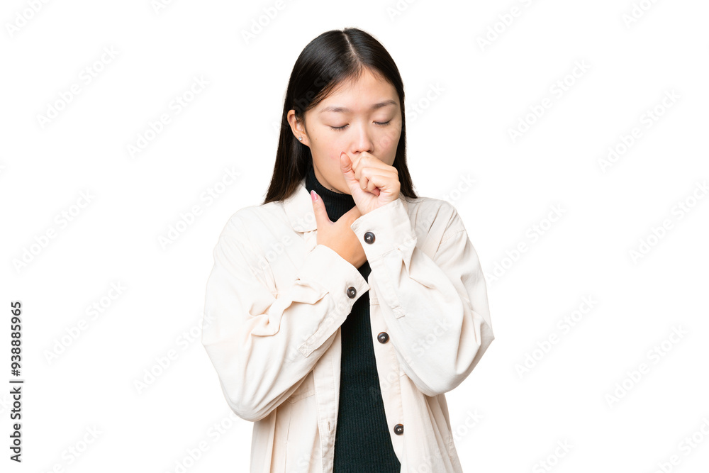 Young Asian woman over isolated chroma key background coughing a lot Young Asian woman over isolated chroma key background coughing a lot