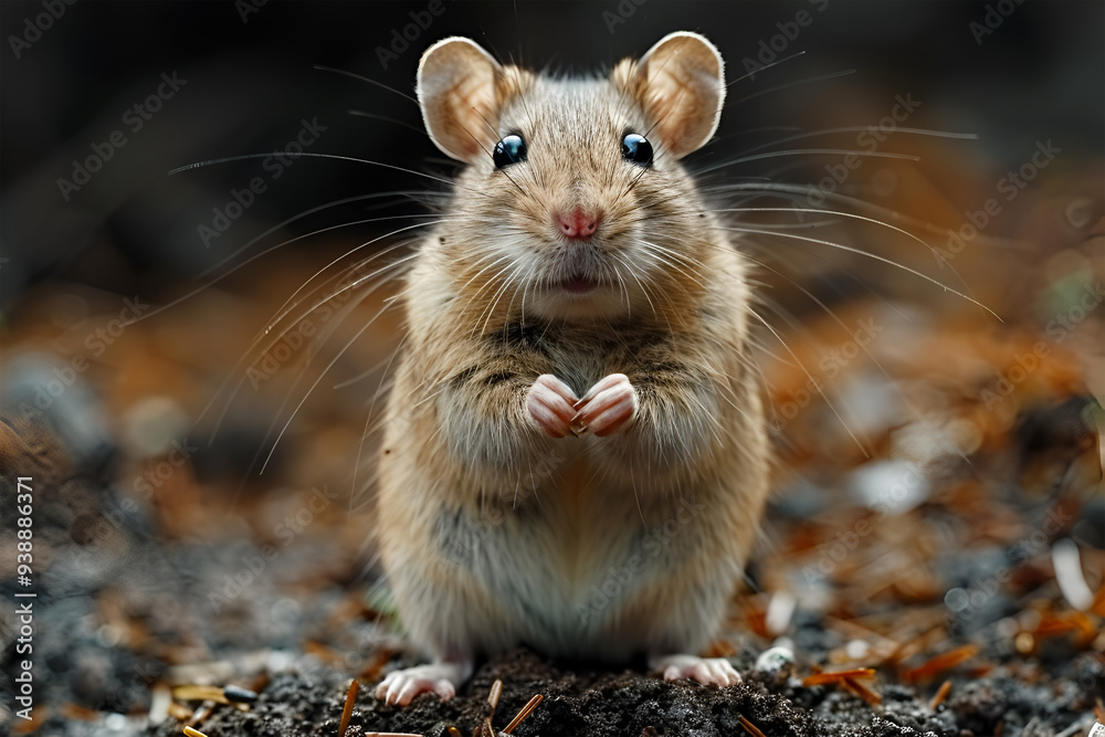 Brown rat (Rattus norvegicus) looking at camera. Common rodent foraging amongst plants in botanic garden, with impressive whiskers Brown rat (Rattus norvegicus) looking at camera. Common rodent foraging amongst plants in botanic garden, with impressive whiskers