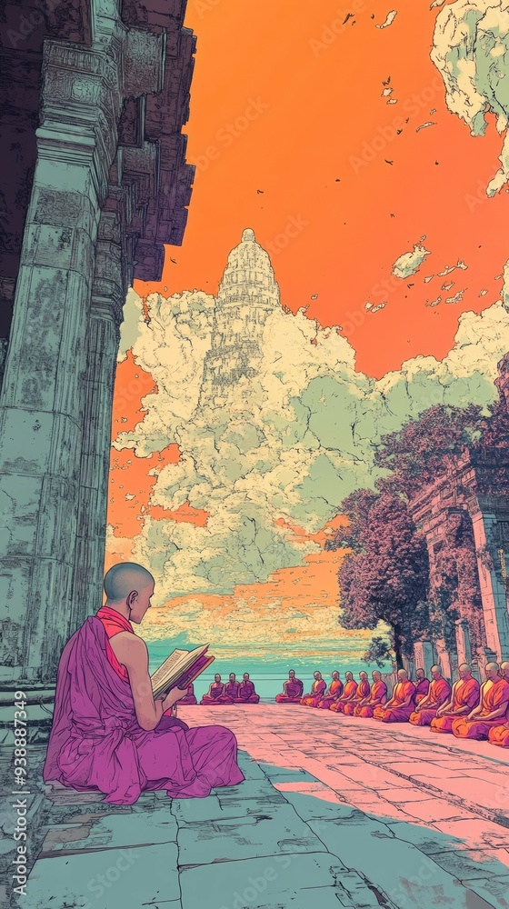 Obraz premium Tripitaka Ceremonial Reading Buddhism Religion Spiritual Symbol