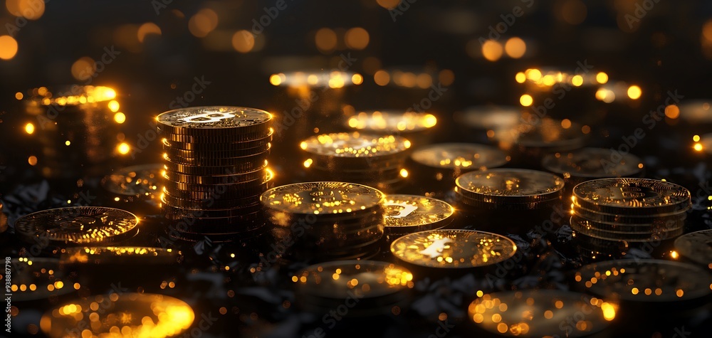 A stack of gold coins in the shape of an office building against a black background A stack of gold coins in the shape of an office building against a black background