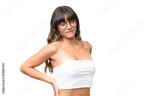 Young caucasian woman over isolated background suffering from backache for having made an effort