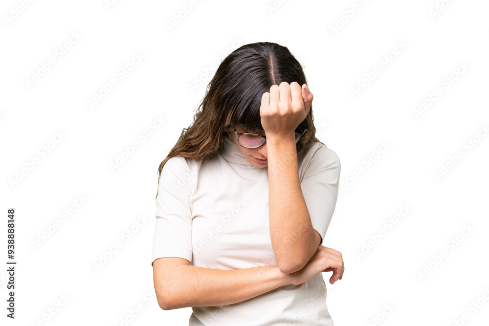 Young caucasian woman over isolated background with headache Young caucasian woman over isolated background with headache