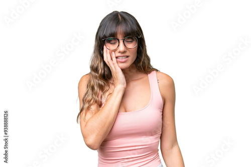 Young caucasian woman over isolated background with toothache