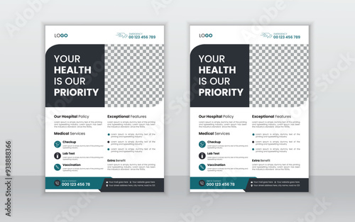 Corporate healthcare and medical flyer design layout template,	