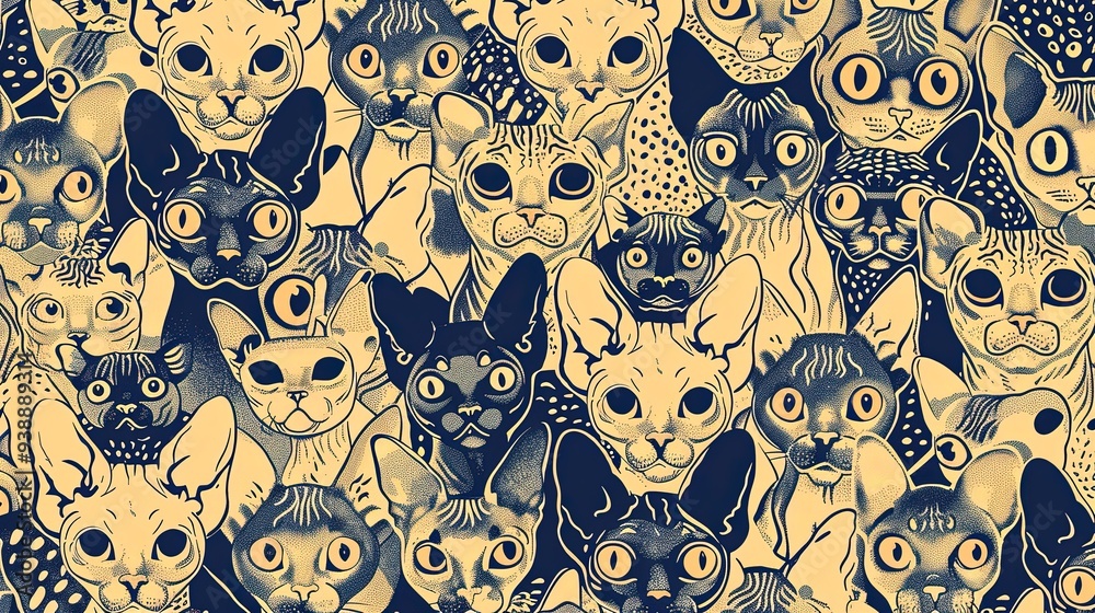 Fototapeta premium Sphynx Cat Illustration Background Wallpaper Seamless Patterns 16:9