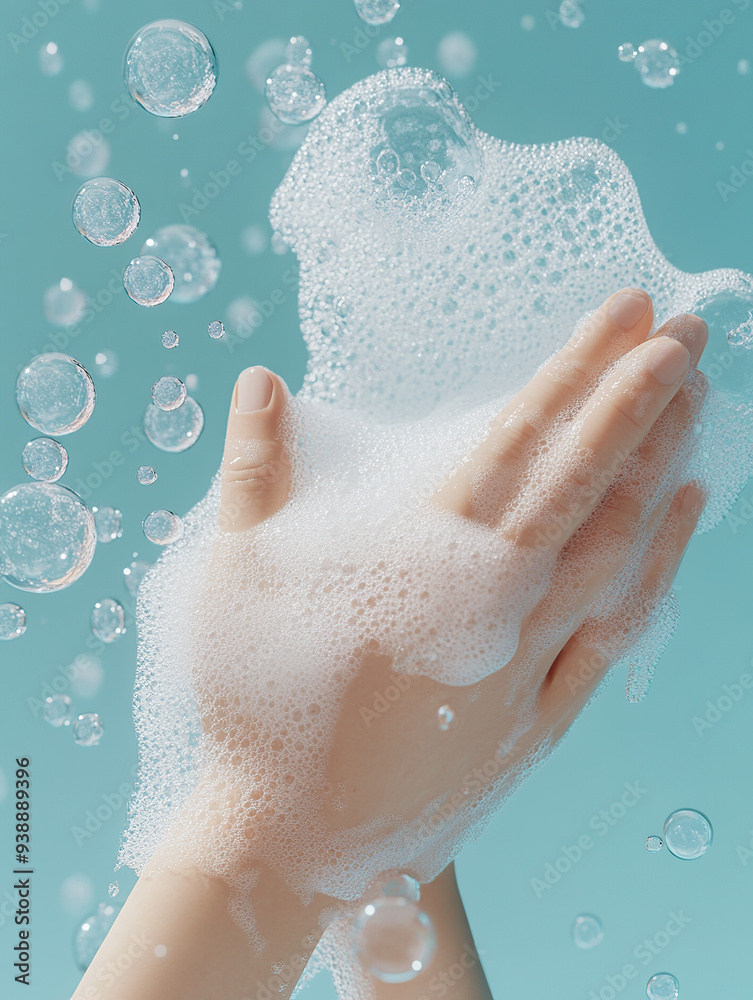 A close-up photograph of hands washing with soap A close-up photograph of hands washing with soap