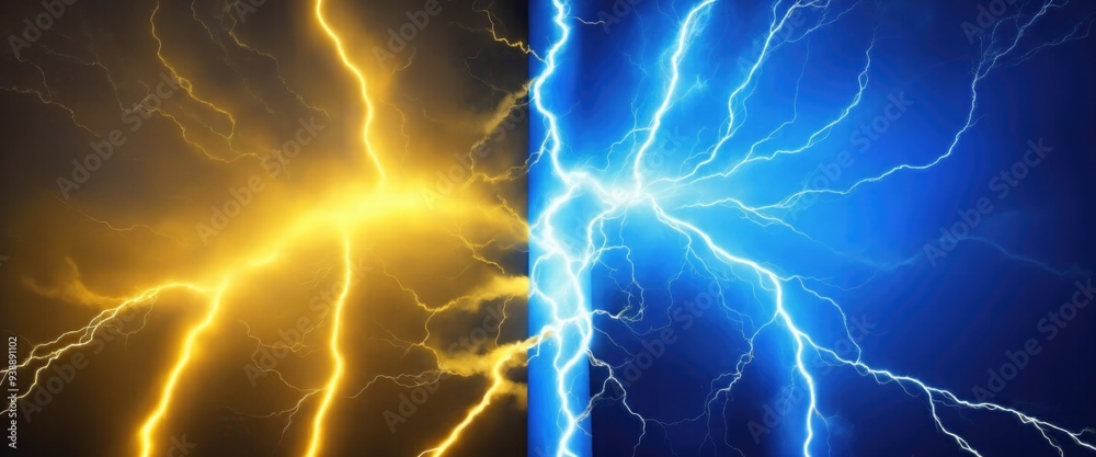 Hot Yellow and cold blue electrical lightning background Hot Yellow and cold blue electrical lightning background