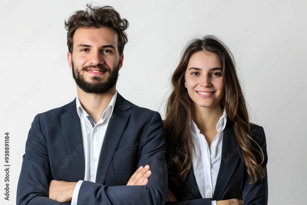 happy young business partners looking at camera isolated on white happy young business partners looking at camera isolated on white