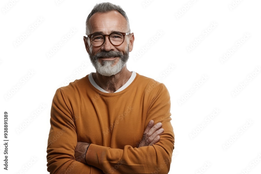 Portrait of smiling mature man standing on white background. Portrait of smiling mature man standing on white background.