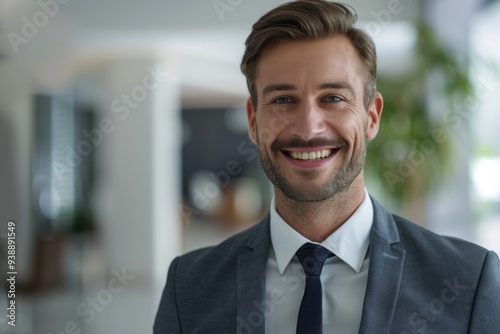 business people and office concept happy smiling businessman in dark grey suit