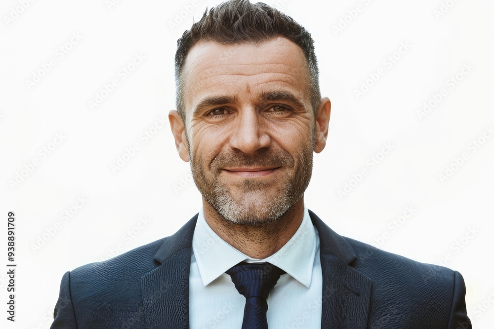 Friendly and smiling businessman looking at camera with reliability isolated on white background Friendly and smiling businessman looking at camera with reliability isolated on white background